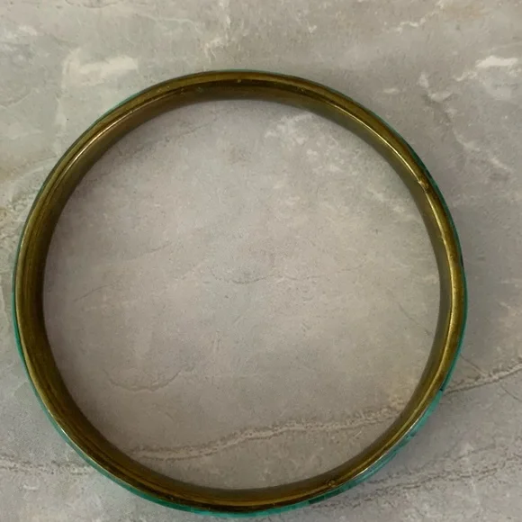 Green Malachite Inlay Brass Bangle Bracelet - Picture 7 of 8